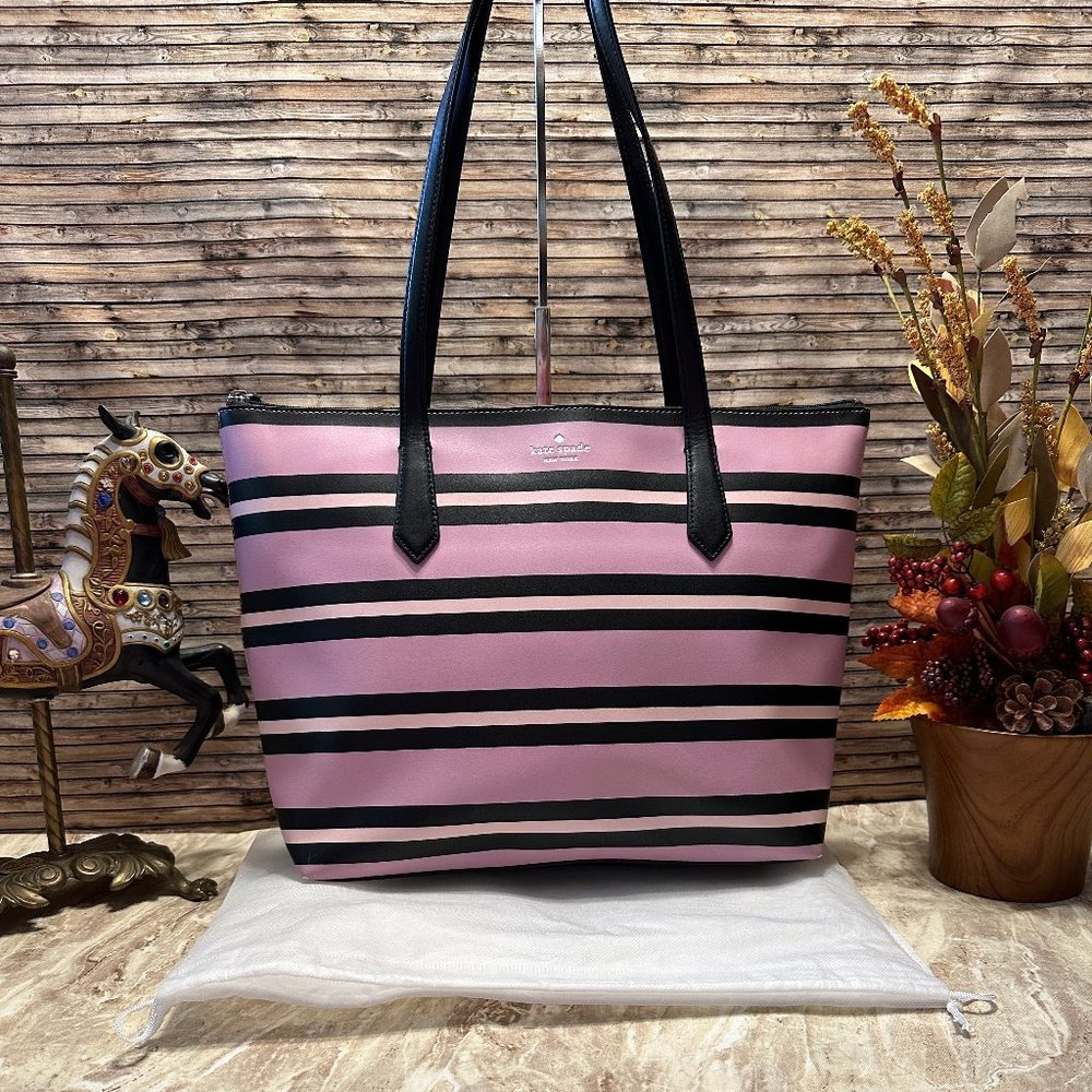 EUC Kate Spade Pink Striped Tote W/Dustbag